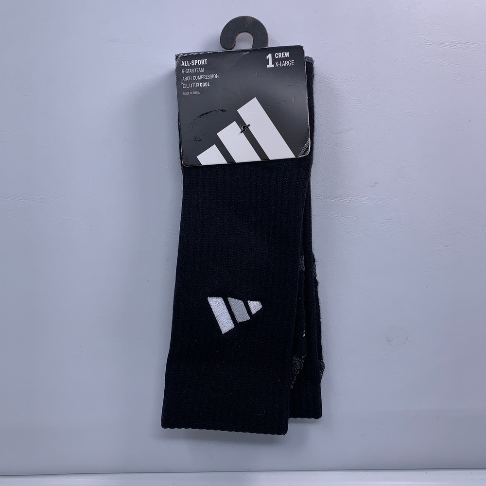 Adidas Mens XL Black Climacool 5-Star Team All-Sport Crew Socks NWT